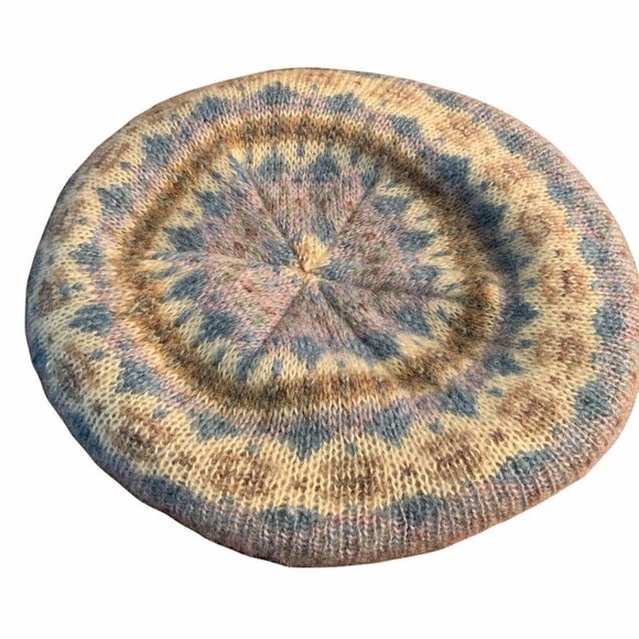 VTG ARIS OS Retro Knit Beret Flat-Cap Cabbie-Hat Nordic Fair Isle 1444MM - Picture 3 of 9